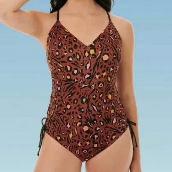 NWT Slimming Control Side-Tie Lace-Up 1 Piece Swimsuit - Picture 1 of 7